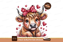 Cute Valentine Cow With Hearts Art Png Product Image 1