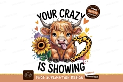 Cute Highland Cow With Sunflower Illustration PNG Product Image 1