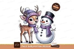 Winter Deer And Snowman Cartoon Illustration Sublimation Png Product Image 1
