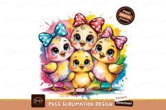 Cute Watercolor Chicks With Bows Sublimation Png Product Image 1