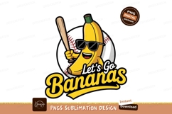 Banana Baseball Team Funny Sports Mascot Image PNG Product Image 1