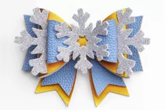 Snowflake Bow SVG, Faux Leather Christmas Hair Bow Template Product Image 1