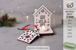 Nordic Christmas Candle Holder with Ornament Laser Cut Product Image 1