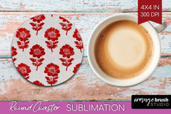 Scandi Flowers Round Coaster - Scandinavian Coaster PNG Product Image 1