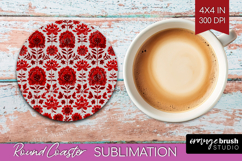 Scandi Flowers Round Coaster - Scandinavian Coaster PNG Product Image 1