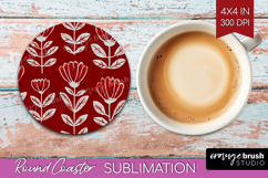 Scandi Flowers Round Coaster - Scandinavian Coaster PNG Product Image 1