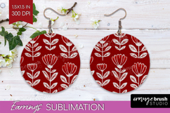 Scandi Flowers Round Earrings - Scandinavian PNG Sublimation Product Image 1