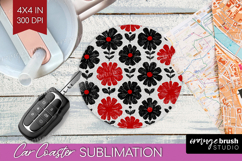 Scandi Flowers Car Coaster - Scandinavian Coaster PNG Product Image 1