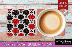 Scandi Flowers Square Coaster - Scandinavian Coaster PNG Product Image 1