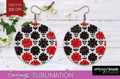 Scandi Flowers Round Earrings - Scandinavian PNG Sublimation Product Image 1