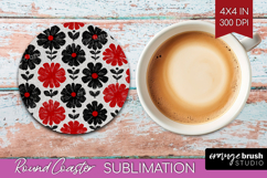 Scandi Flowers Round Coaster - Scandinavian Coaster PNG Product Image 1