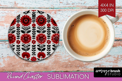 Scandi Flowers Round Coaster - Scandinavian Coaster PNG Product Image 1