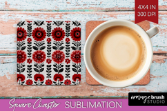 Scandi Flowers Square Coaster - Scandinavian Coaster PNG Product Image 1