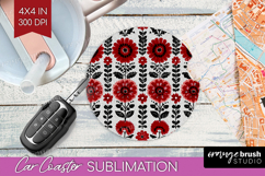 Scandi Flowers Car Coaster - Scandinavian Coaster PNG Product Image 1