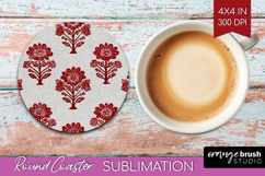 Scandi Flowers Round Coaster - Scandinavian Coaster PNG Product Image 1