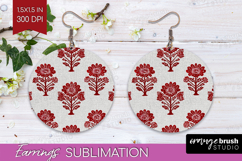 Scandi Flowers Round Earrings - Scandinavian PNG Sublimation Product Image 1