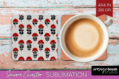 Scandi Flowers Square Coaster - Scandinavian Coaster PNG Product Image 1