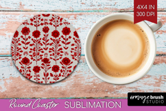 Scandi Flowers Round Coaster - Scandinavian Coaster PNG Product Image 1