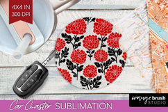 Scandi Flowers Car Coaster - Scandinavian Coaster PNG Product Image 1