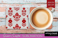 Scandi Flowers Square Coaster - Scandinavian Coaster PNG Product Image 1