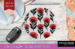 Scandi Flowers Car Coaster - Scandinavian Coaster PNG Product Image 1