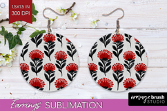 Scandi Flowers Round Earrings - Scandinavian PNG Sublimation Product Image 1