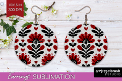 Scandi Flowers Round Earrings - Scandinavian PNG Sublimation Product Image 1