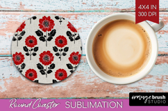 Scandi Flowers Round Coaster - Scandinavian Coaster PNG Product Image 1