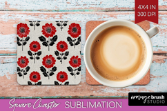 Scandi Flowers Square Coaster - Scandinavian Coaster PNG Product Image 1