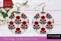 Scandi Flowers Round Earrings - Scandinavian PNG Sublimation Product Image 1
