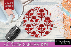 Scandi Flowers Car Coaster - Scandinavian Coaster PNG Product Image 1