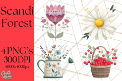 Scandi Forest Flora Clipart, Nordic Folk Art Clip Art Png Product Image 1