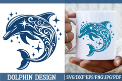 Dolphin Silhouette SVG Cut File. Floral Dolphin PNG Clipart. Product Image 1