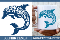 Dolphin Silhouette SVG Cut File. Floral Dolphin PNG Clipart. Product Image 1