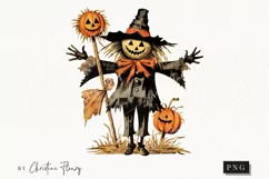 Whimsical Vintage Scarecrow Clipart | Halloween PNG Product Image 1