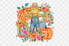 Cute Floral Fall Scarecrow Pumpkins Png Design Clipart Product Image 1