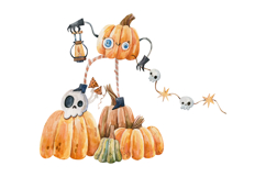 Cute Watercolor Halloween Ghost and Pumpkin Product Image 4