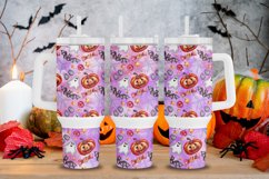 scary pumpkin pink purple watercolor halloween 40oz quencher tumbler sublimation wrap uv dtf wrap SVG high resolution transparent background