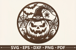 Scary Pumpkin Witch Hat Round SVG Design Product Image 1