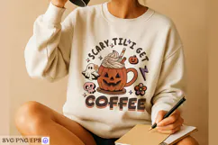 Retro Halloween Scary Til I Get Coffee SVG PNG T-shirt Product Image 3