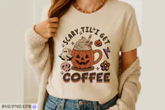 Retro Halloween Scary Til I Get Coffee SVG PNG T-shirt Product Image 4