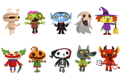Cartoon set of Halloween monsters characters design Product Image 1