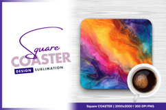 Colorful abstract ink painting with gold square coaster Product Image 1
