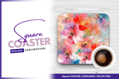 Vibrant abstract watercolor flowers square coaster png Product Image 1