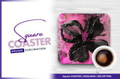 Black flower on pink artistic background square coaster png Product Image 1