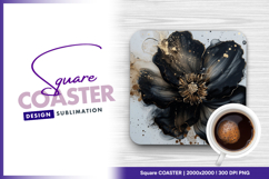 Abstract black flower with gold sparkles png square coaster Product Image 1