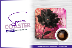 Abstract black flower on pink alcohol ink Square Coaster Product Image 1