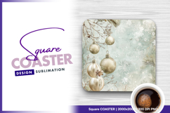 Golden christmas ornaments on snowflake Square Coaster Product Image 1
