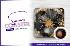 Elegant flower art black and gold Square Coaster Product Image 1