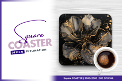 Abstract black flower with gold accents art Square Coaster Product Image 1